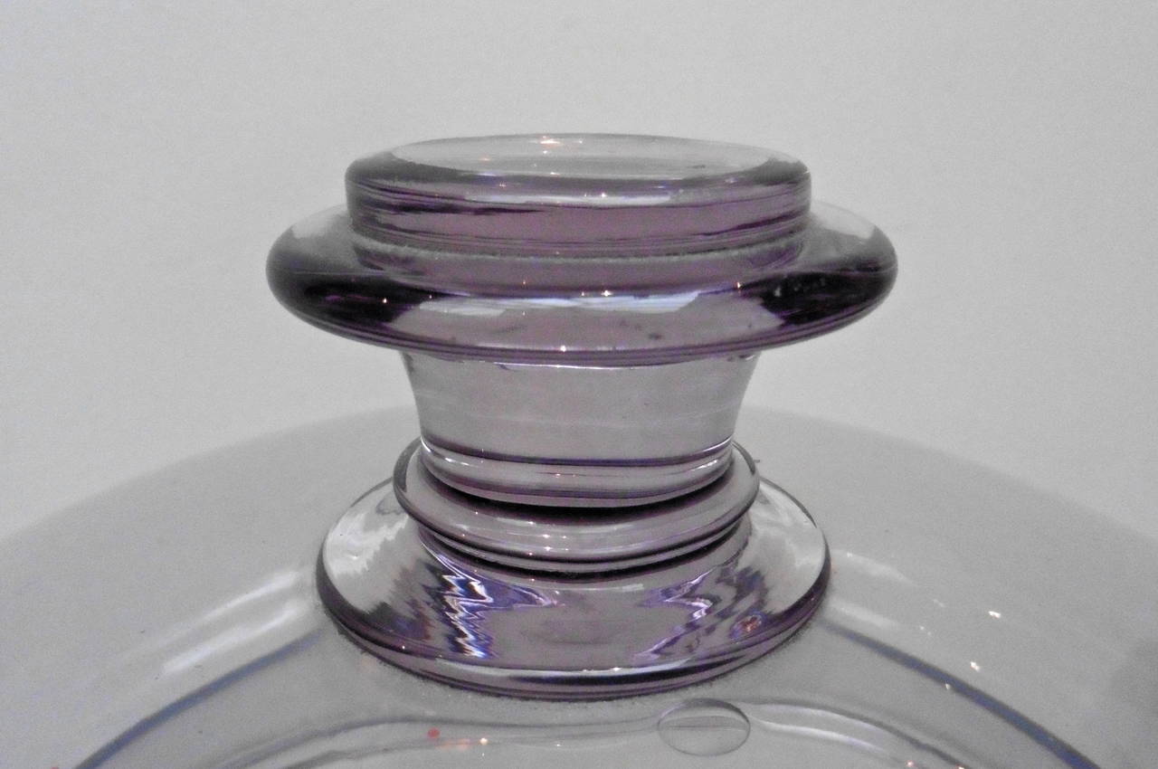 Mid-19th Century Pair of Large French Lavender Tinted Glass Pharmacy Jars and Covers, circa 1860