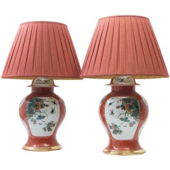 Pair Bold and Vibrant Chinese Porcelain Temple Jars, c.1880, (now lamps)
