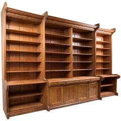 Imposing Victorian Pitch Pine Breakfront Bookcase c.1850