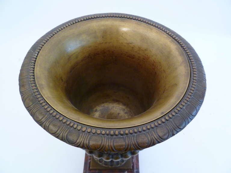 Pair of French Borghese Bronze Urns on Griotte Uni Marble Bases c.1890