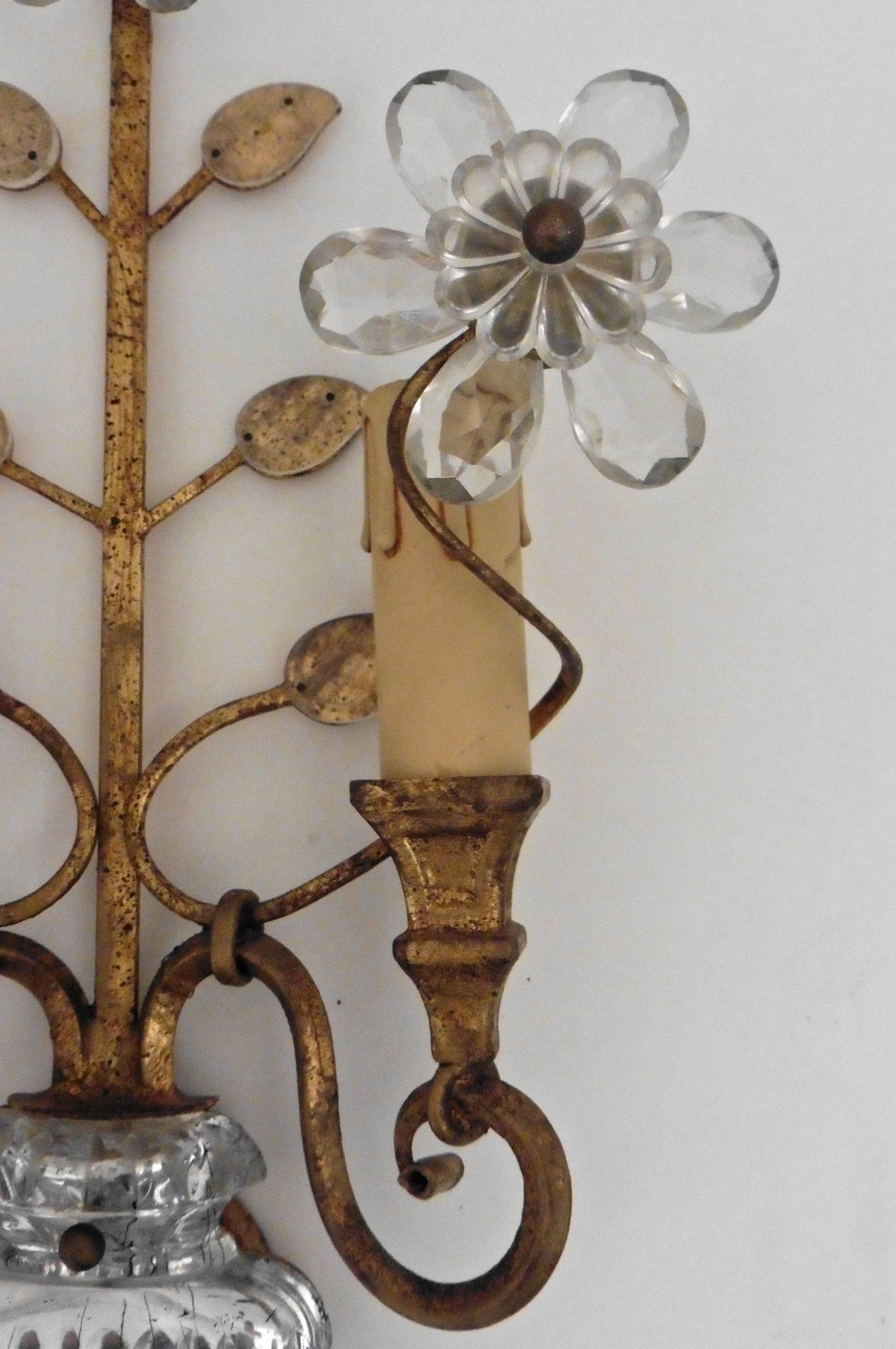 Pair of French Bagues Style Twin-Light Wall Sconces, circa 1950 at 1stdibs