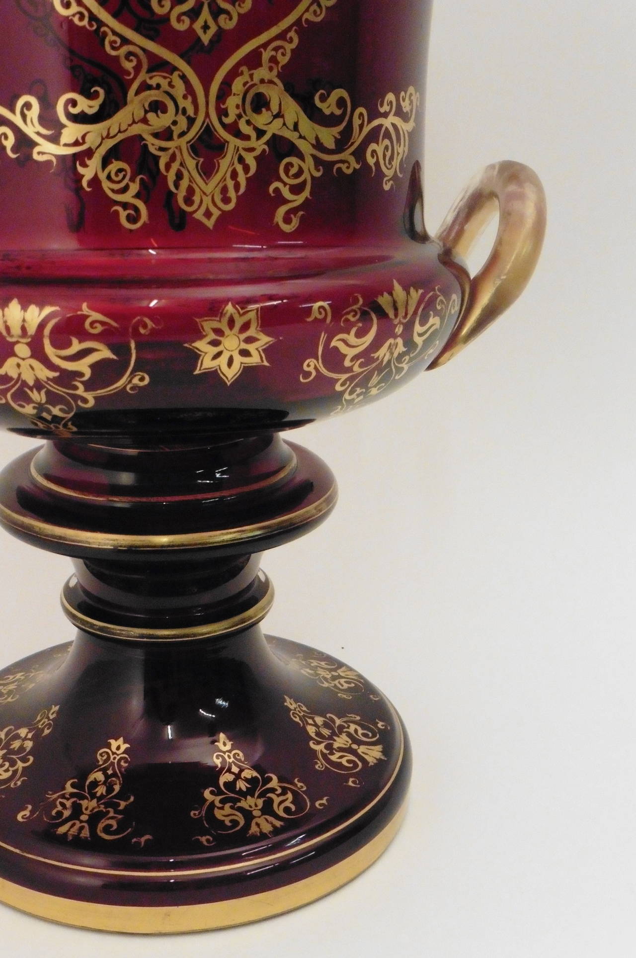 British Pair of Large English Victorian Gilt Glass Campana Shaped Urns, circa 1860
