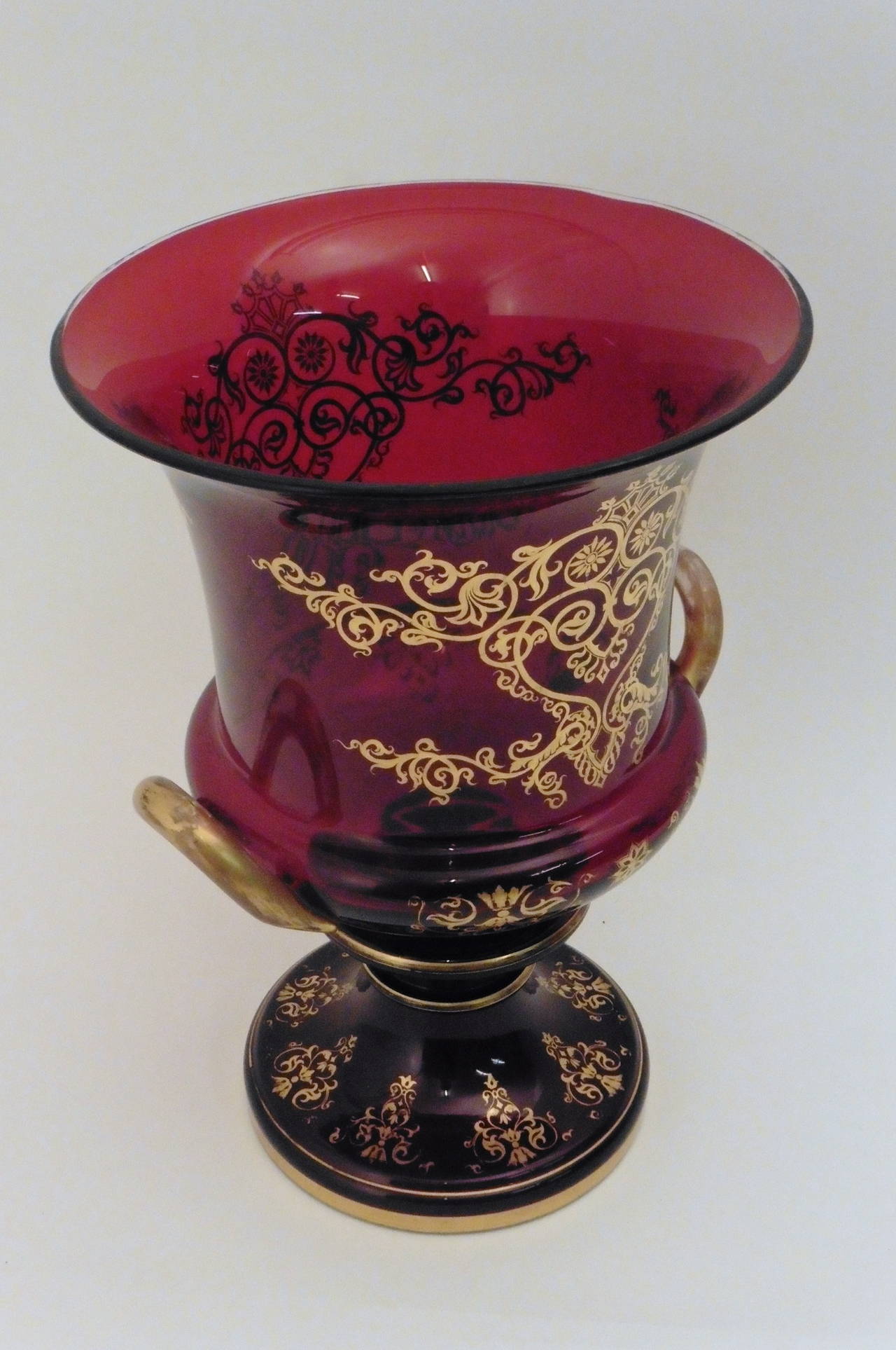 Pair of Large English Victorian Gilt Glass Campana Shaped Urns, circa 1860 3