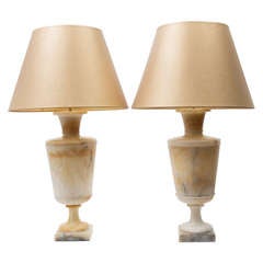 Pair Italian Alabaster Urns c.1930 Wired as Lamps