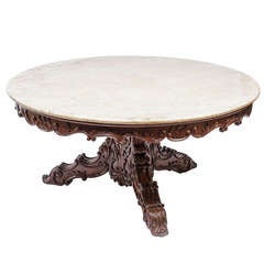 Large Anglo Indian Profusely Carved Centre Table with Original Marble c.1860