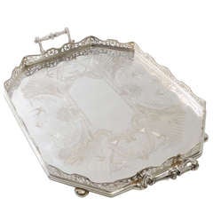 Victorian Finely Engraved Silver Plate Gallery Tray c1875