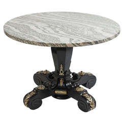 French Napoleon III Circular Centre Table with Cipollino Marble Top c.1870