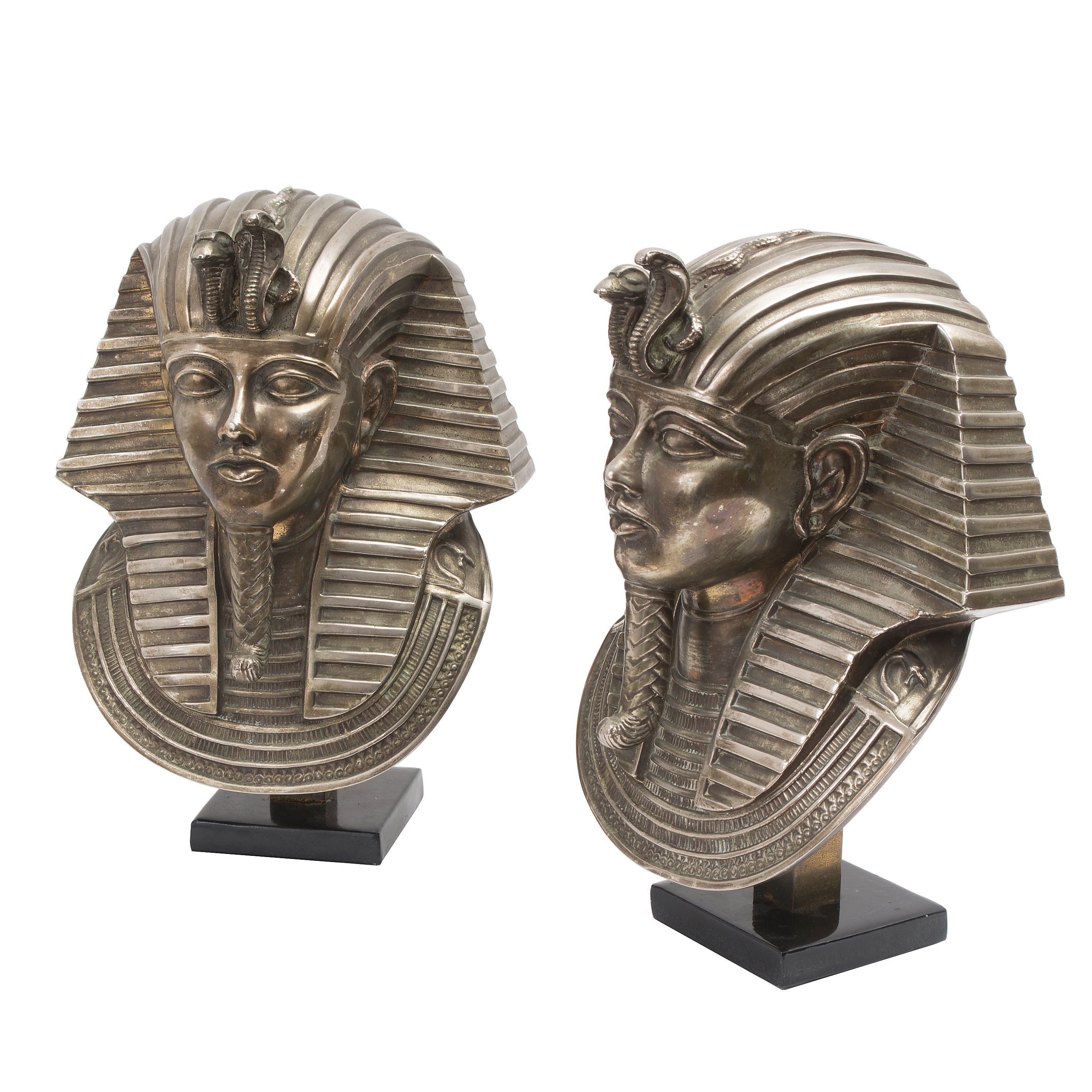 Pair Silvered Bronze Models of the Mask of Tutankhamun's Mummy, France c1975