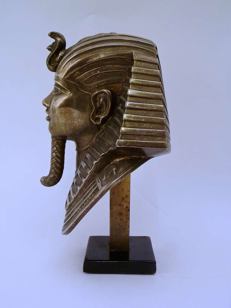 French Pair Silvered Bronze Models of the Mask of Tutankhamun's Mummy, France c1975