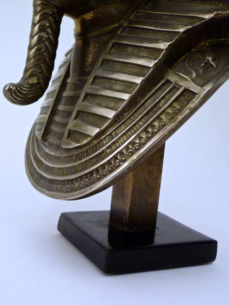 Late 20th Century Pair Silvered Bronze Models of the Mask of Tutankhamun's Mummy, France c1975