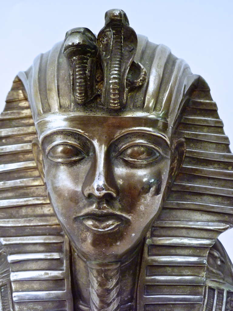 Pair Silvered Bronze Models of the Mask of Tutankhamun's Mummy, France c1975 1