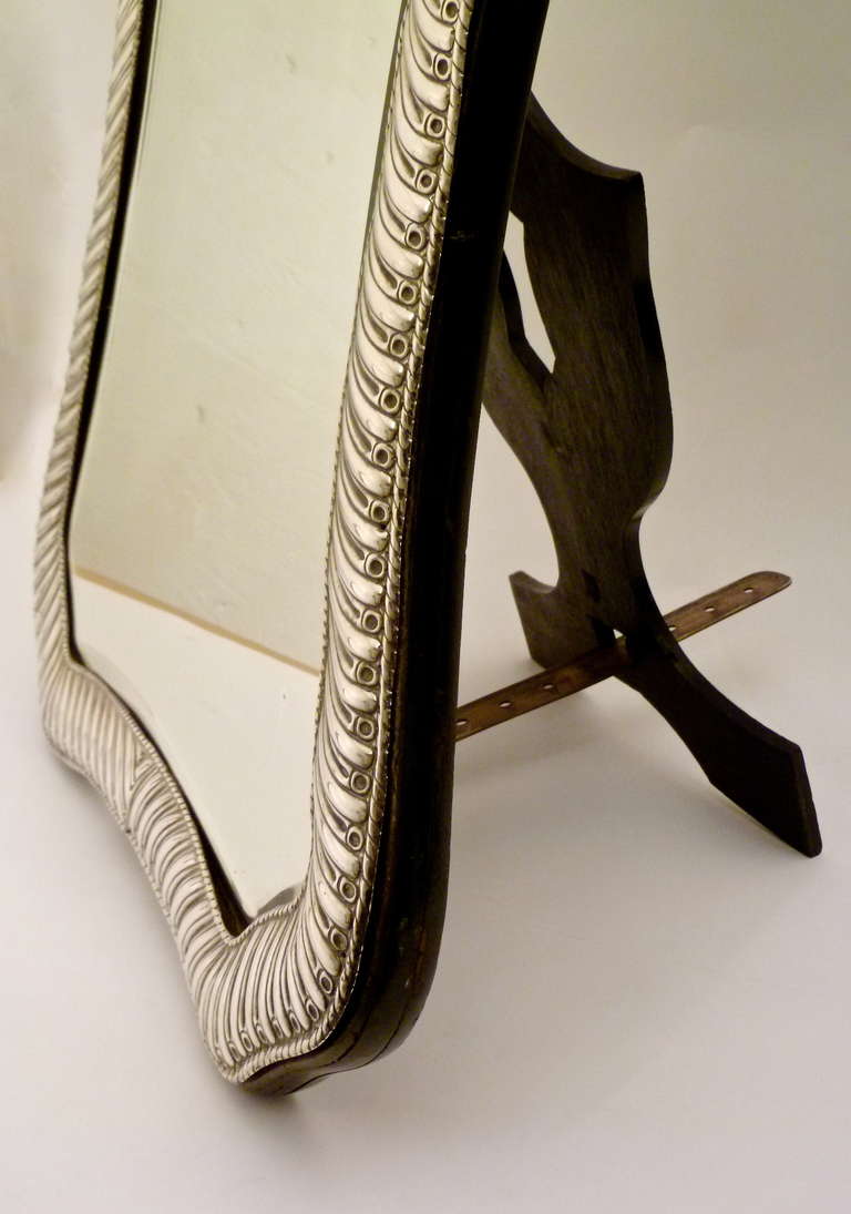 British Large Victorian Silver Frame Shield Shaped Dressing Mirror, London, 1886