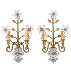 Pair of French Bagues Style Twin-Light Wall Sconces, circa 1950