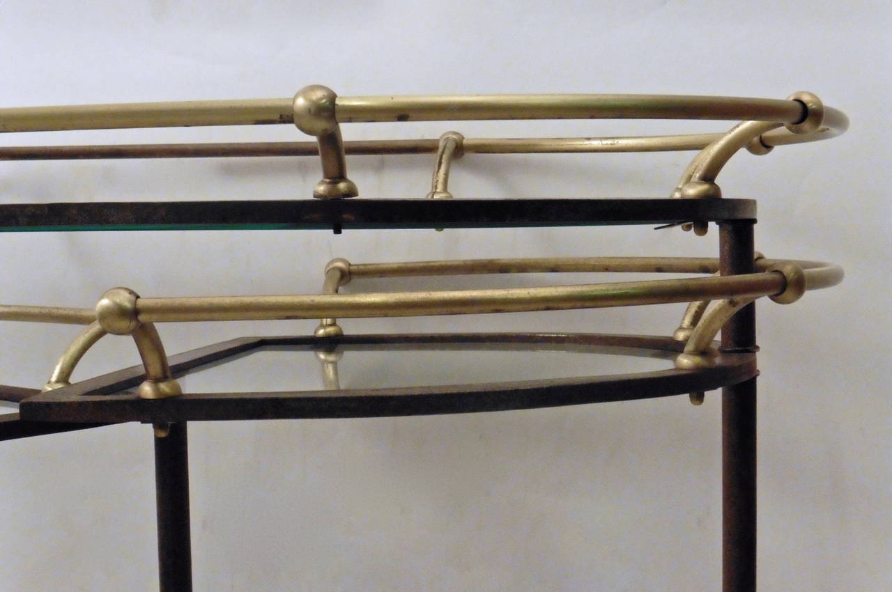 Mid-20th Century English Brass and Steel Drinks Trolley with Swiveling Shelves, circa 1950
