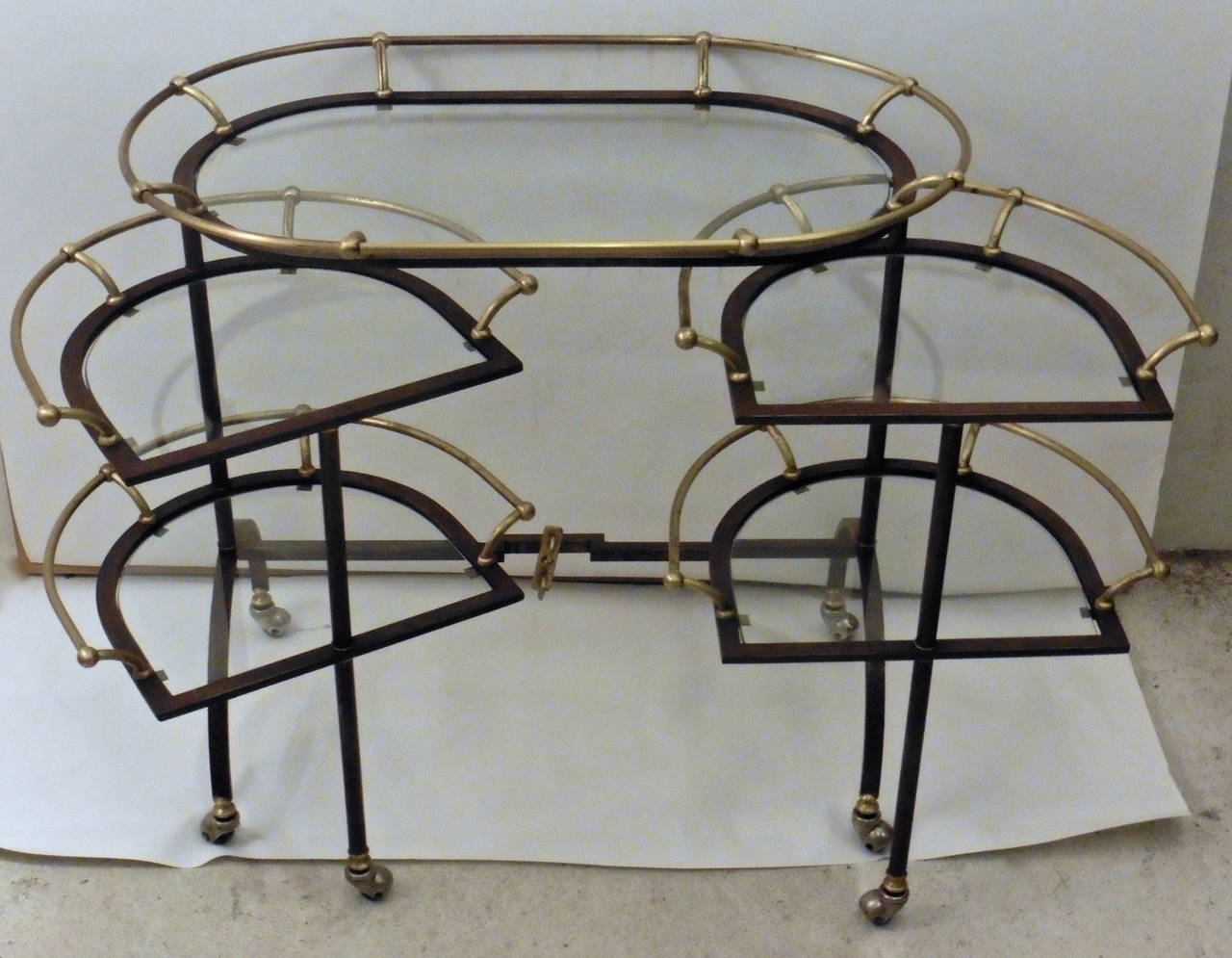 English Brass and Steel Drinks Trolley with Swiveling Shelves, circa 1950 In Good Condition In London, GB