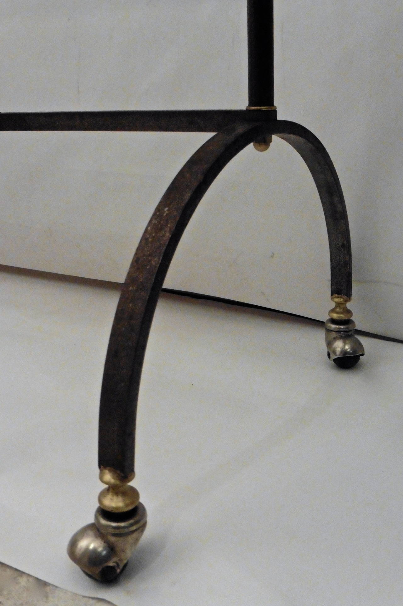 English Brass and Steel Drinks Trolley with Swiveling Shelves, circa 1950 5
