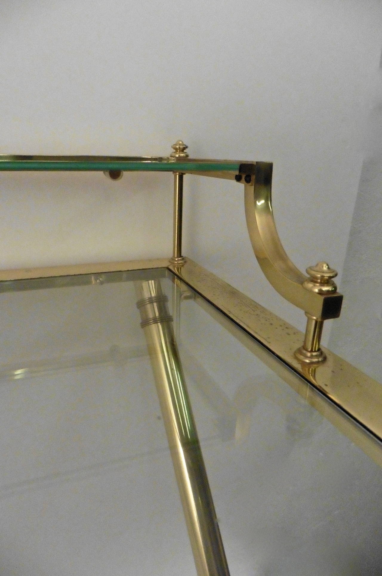 English Brass and Glass X-Frame Writing Table, circa 1970 1