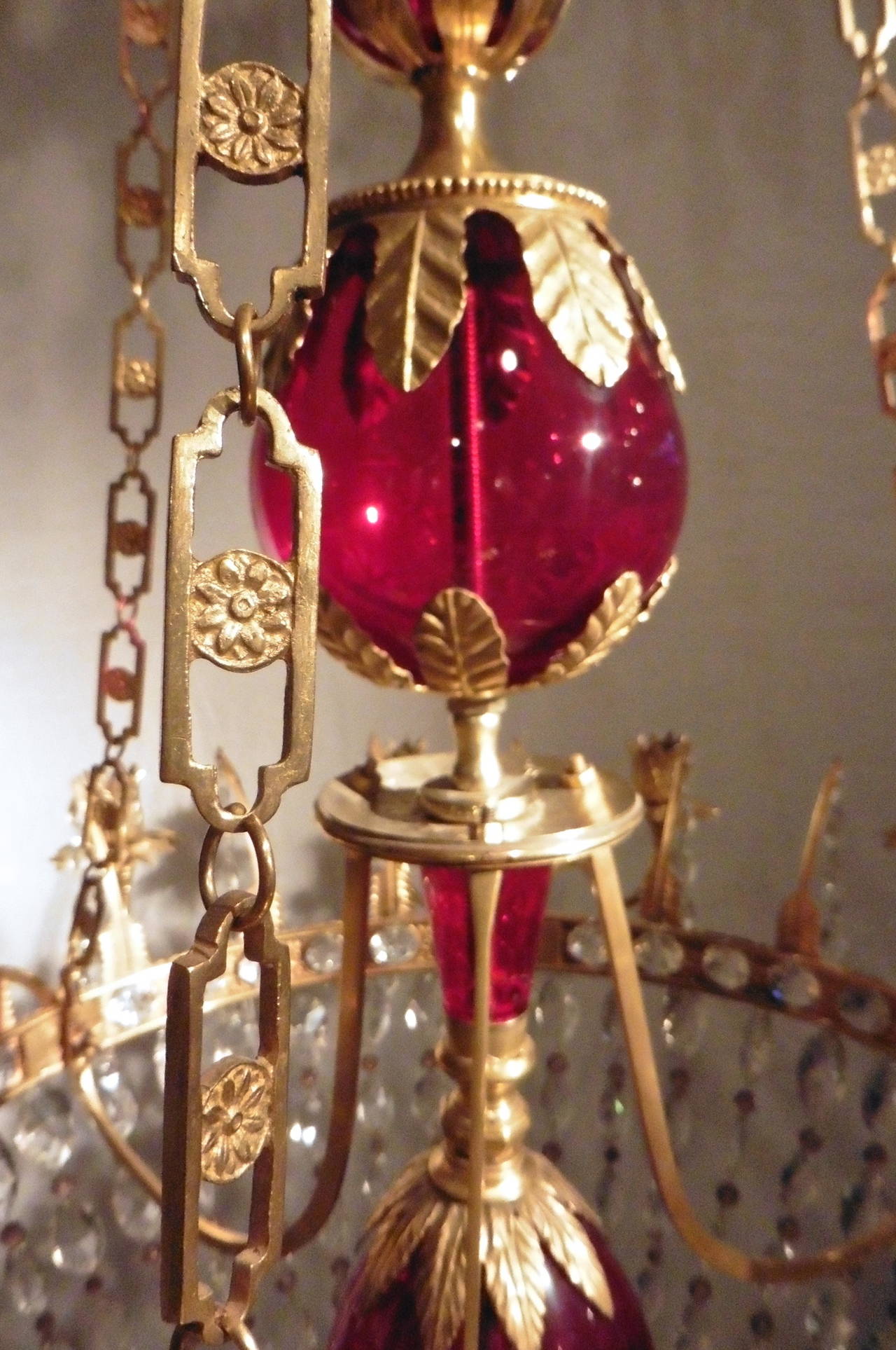 Elegant Russian Crystal, Ormolu and Ruby Glass Chandelier, circa 1780 4