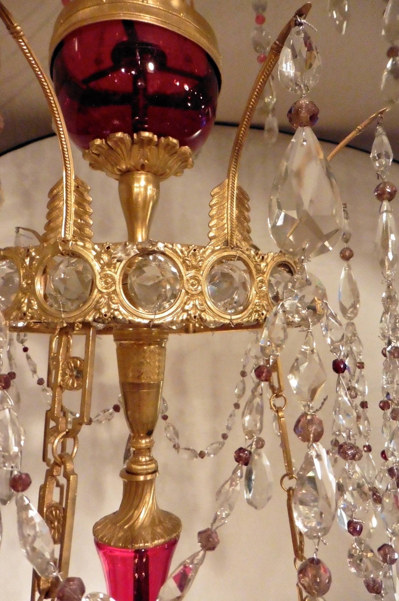 Elegant Russian Crystal, Ormolu and Ruby Glass Chandelier, circa 1780 2