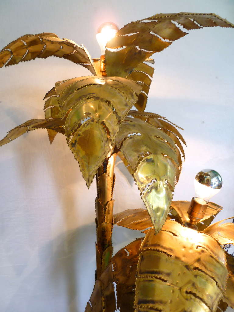 Bronze Table Top Palm Tree Lamp Attributed to Maison Jansen circa 1970 In Good Condition For Sale In London, GB
