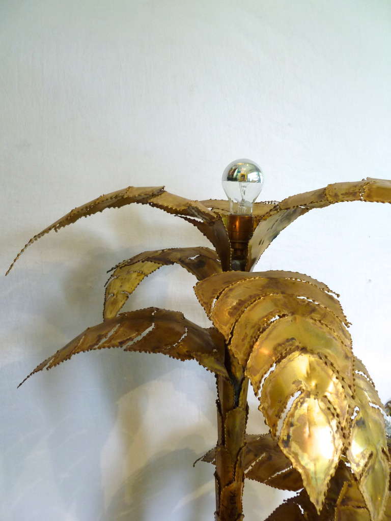 French Bronze Table Top Palm Tree Lamp Attributed to Maison Jansen circa 1970 For Sale