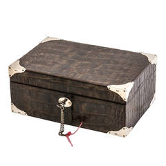 Antique English Crocodile Skin and Silver Mounted Cigar Box, London, 1884
