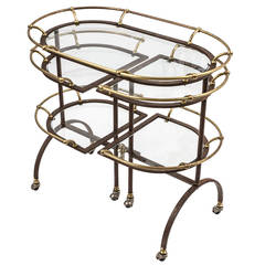 English Brass and Steel Drinks Trolley with Swiveling Shelves, circa 1950