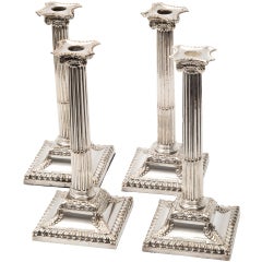 Set Four Silver Plate Corinthian Column Candlesticks, English ca. 1790