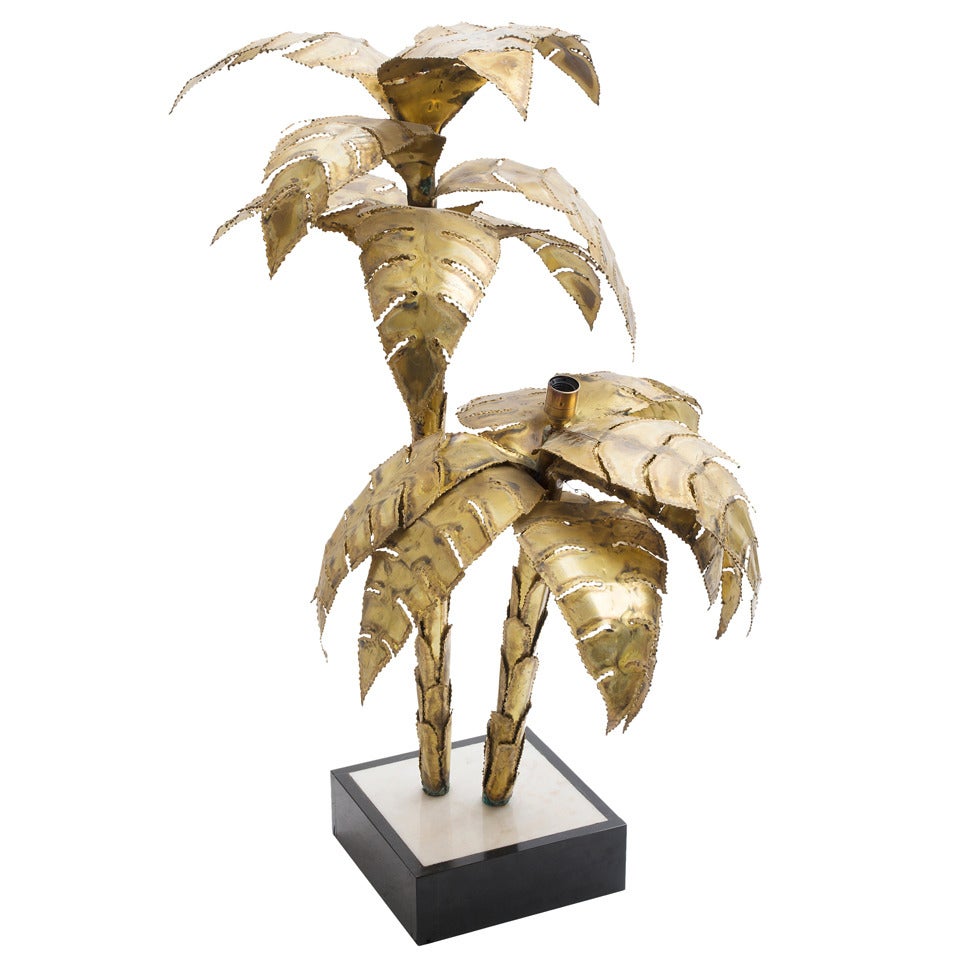 Bronze Table Top Palm Tree Lamp Attributed to Maison Jansen circa 1970 For Sale