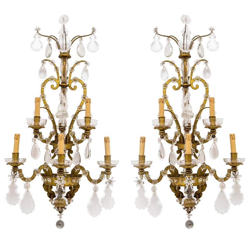 Pair of Impressive French Five Light Bagues Style Wall Sconces circa 1950