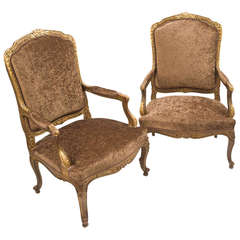 Pair of Large French Louis XV Style Gilt Wood Armchairs circa 1900