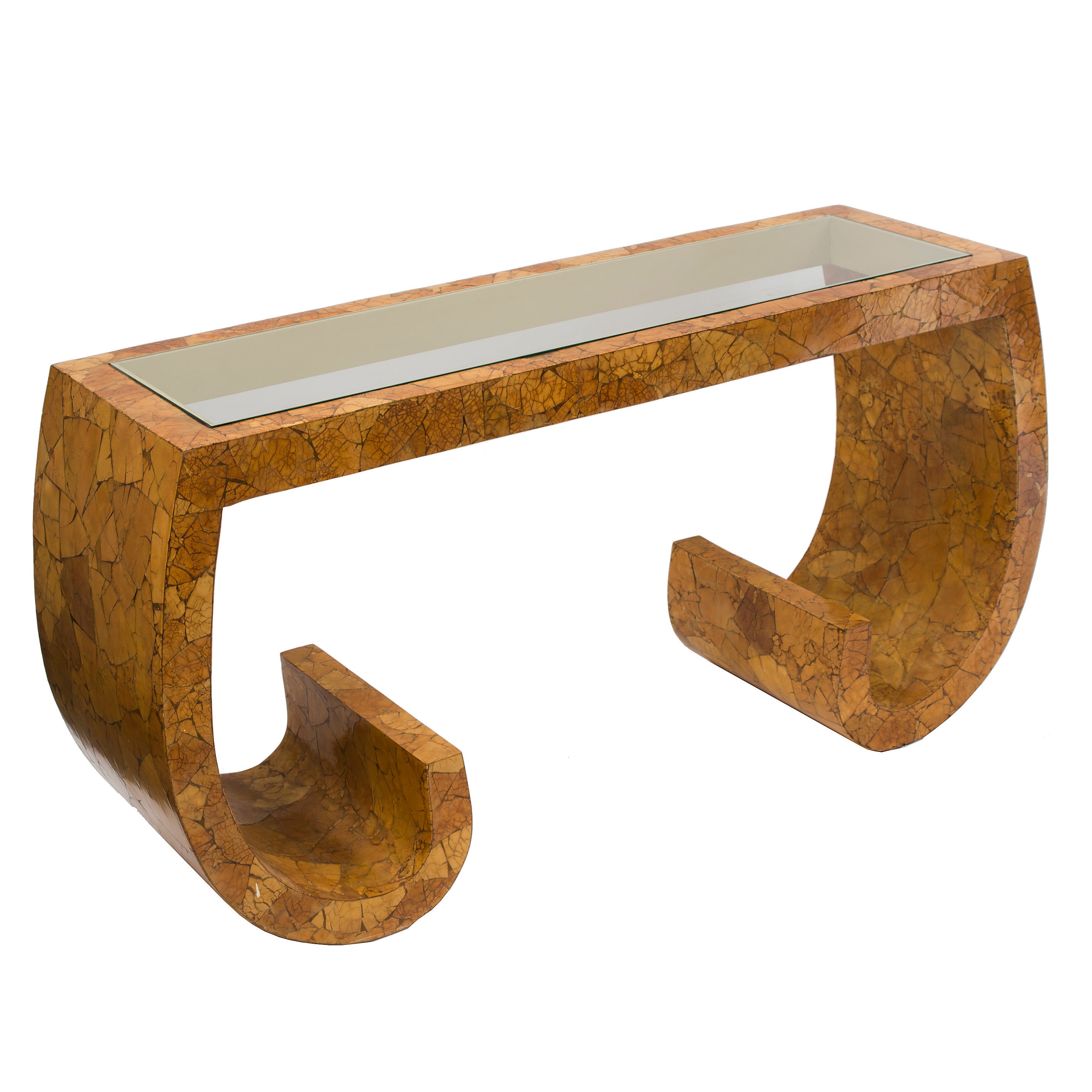 American Mid-Century Veneered Coconut Shell Console - style of Karl Springer
