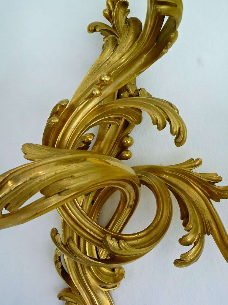 Pair Glamourous French Ormolu Rococo Wall Sconces c.1850 1