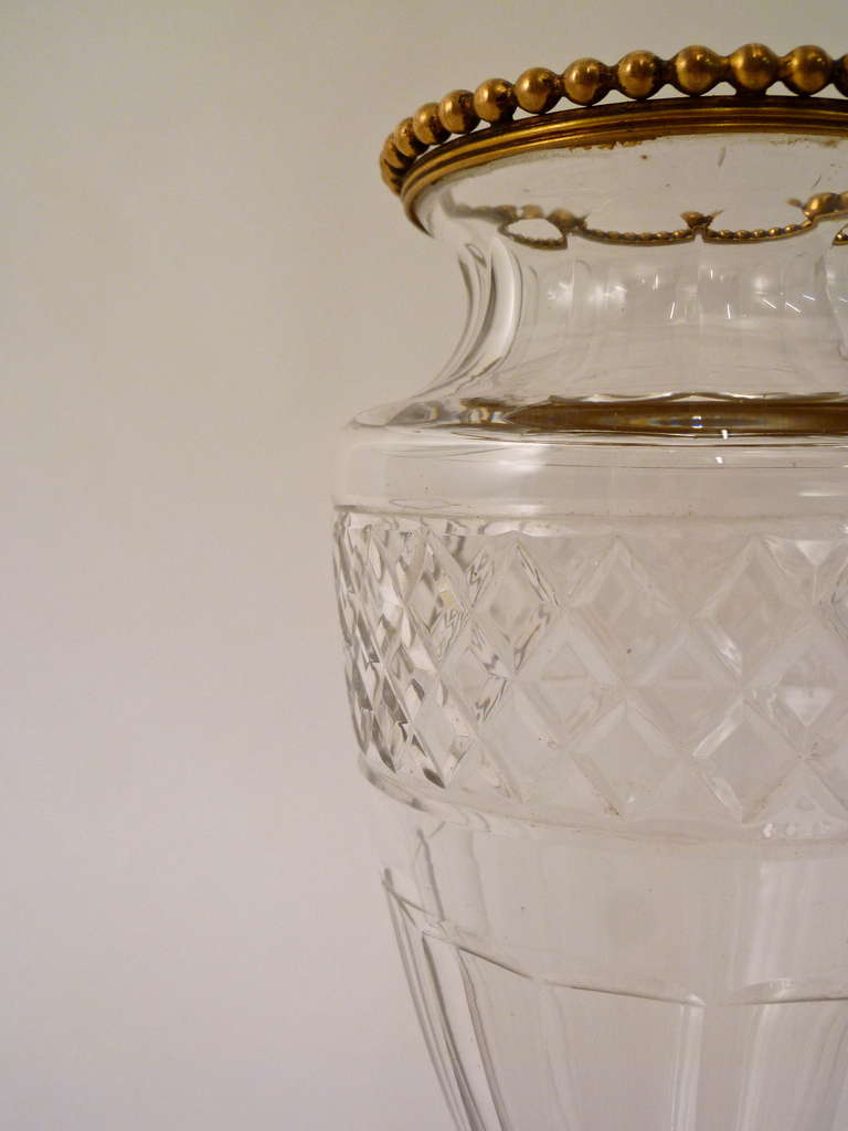 Pair French Neo-Classical Crystal Urns with Gilt Bronze Mounts c.1900 In Good Condition In London, GB
