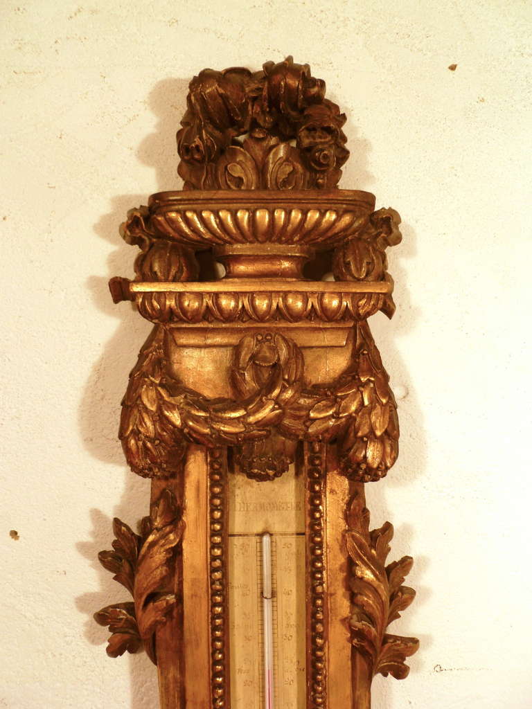 French Louis Philippe Profusely Carved Giltwood Barometer c.1850