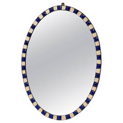 Irish Oval Mirror with Blue and White Glass Frame, circa 1910