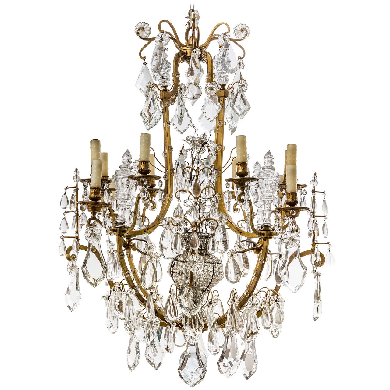 Exquisite French Gilt Bronze Twelve-Light Chandelier, circa 1920