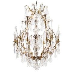 Magnificent Gilt Bronze Birdcage 12 Light French Chandelier c1950