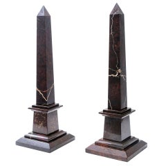 Pair Architectural Victorian Serpentine Marble Obelisks c.1870