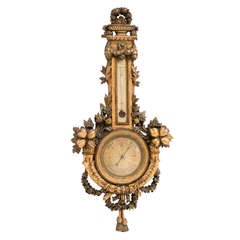 French Louis Philippe Profusely Carved Giltwood Barometer c.1850