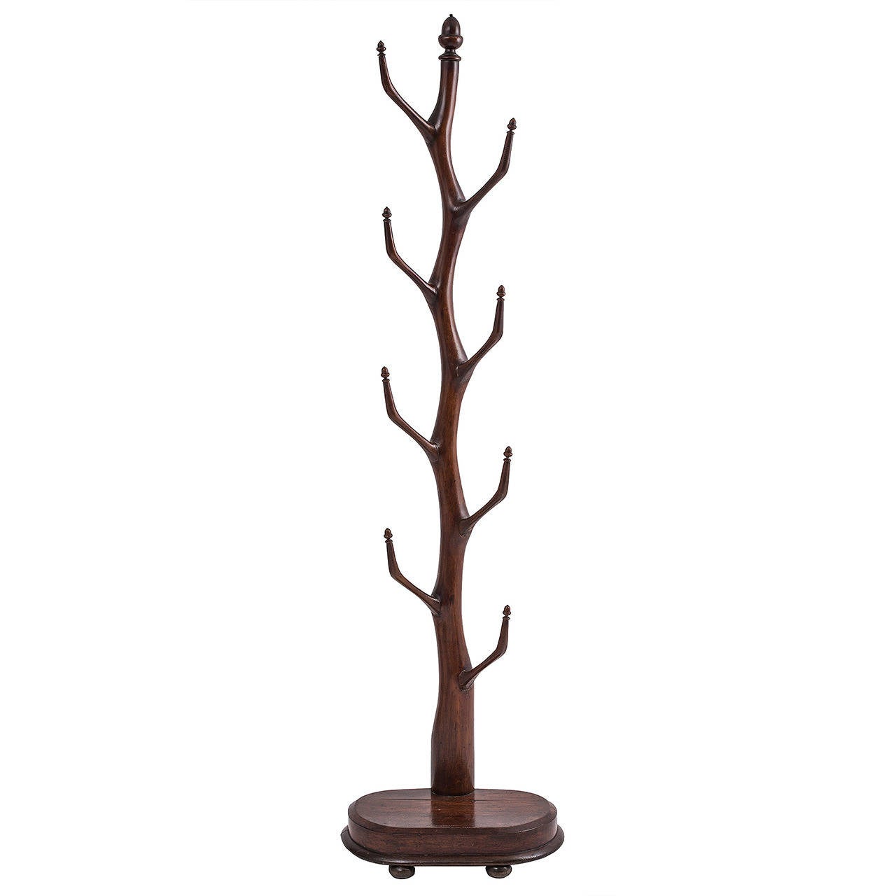 French Provincial Carved Oak Organic Form Hatstand Tree with Acorn