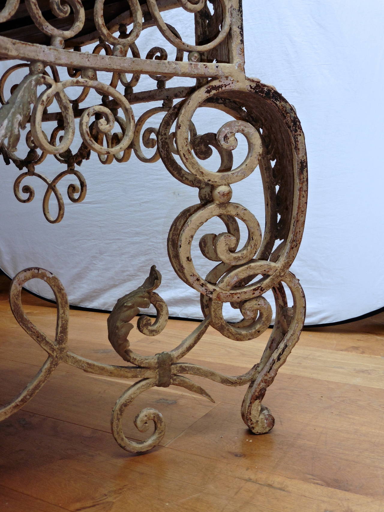 Magnificent French Wrought Iron Table Base with Painted Wooden Top, circa 1920 For Sale 1