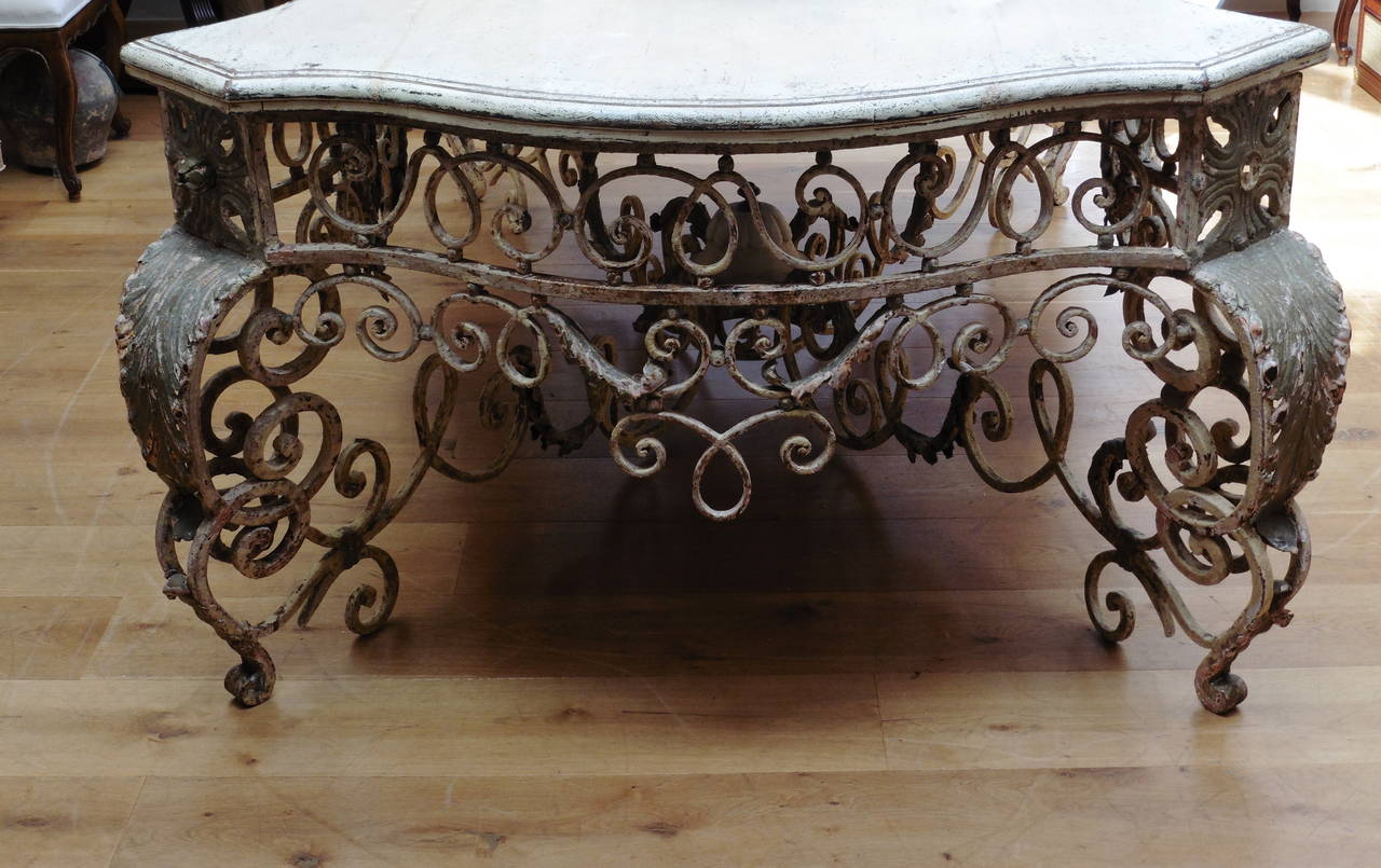 Magnificent French Wrought Iron Table Base with Painted Wooden Top, circa 1920 For Sale 5