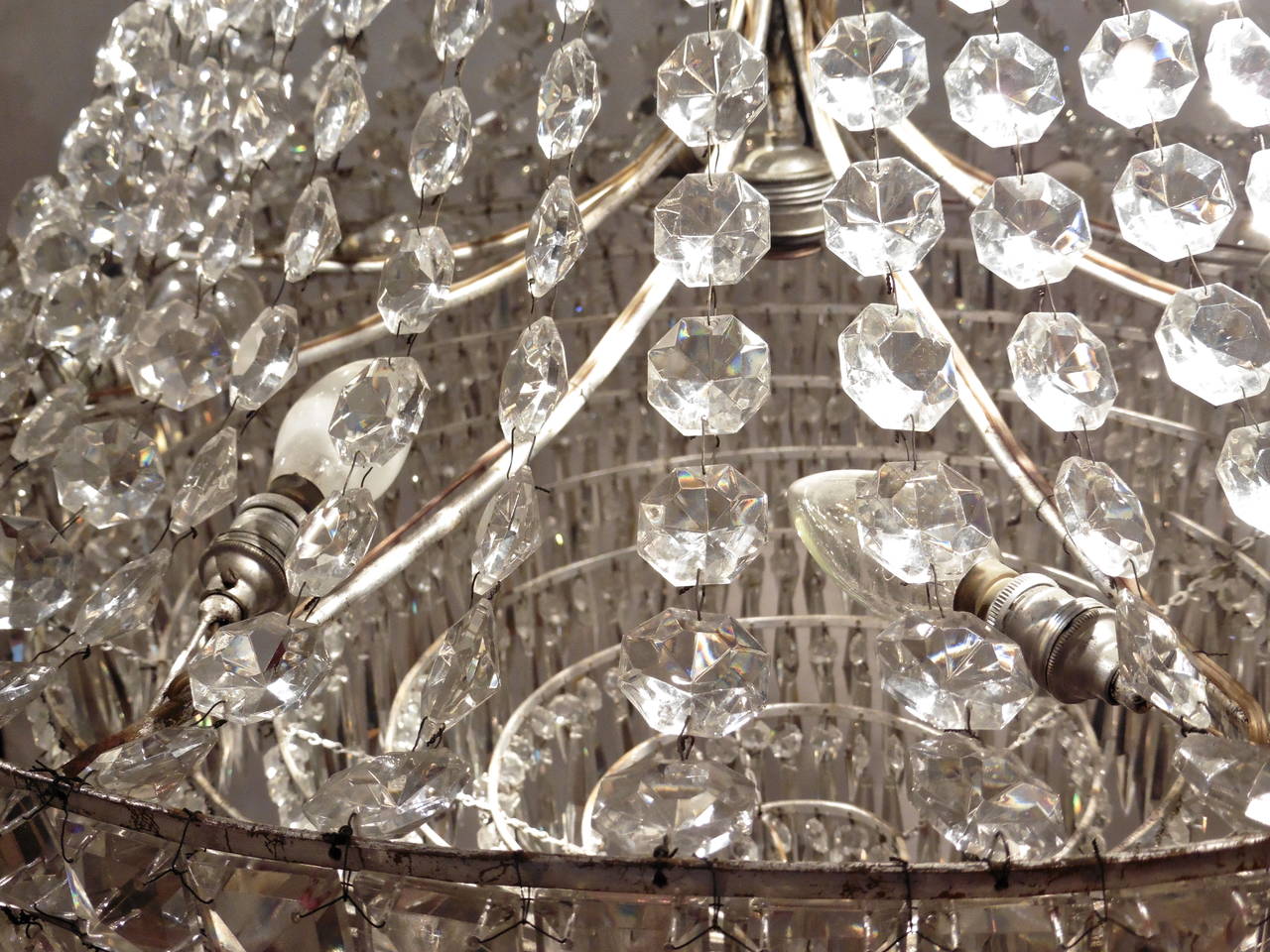 Pair of Baltic Crystal and Silvered Bronze, Tent Form Chandeliers, circa 1900 2
