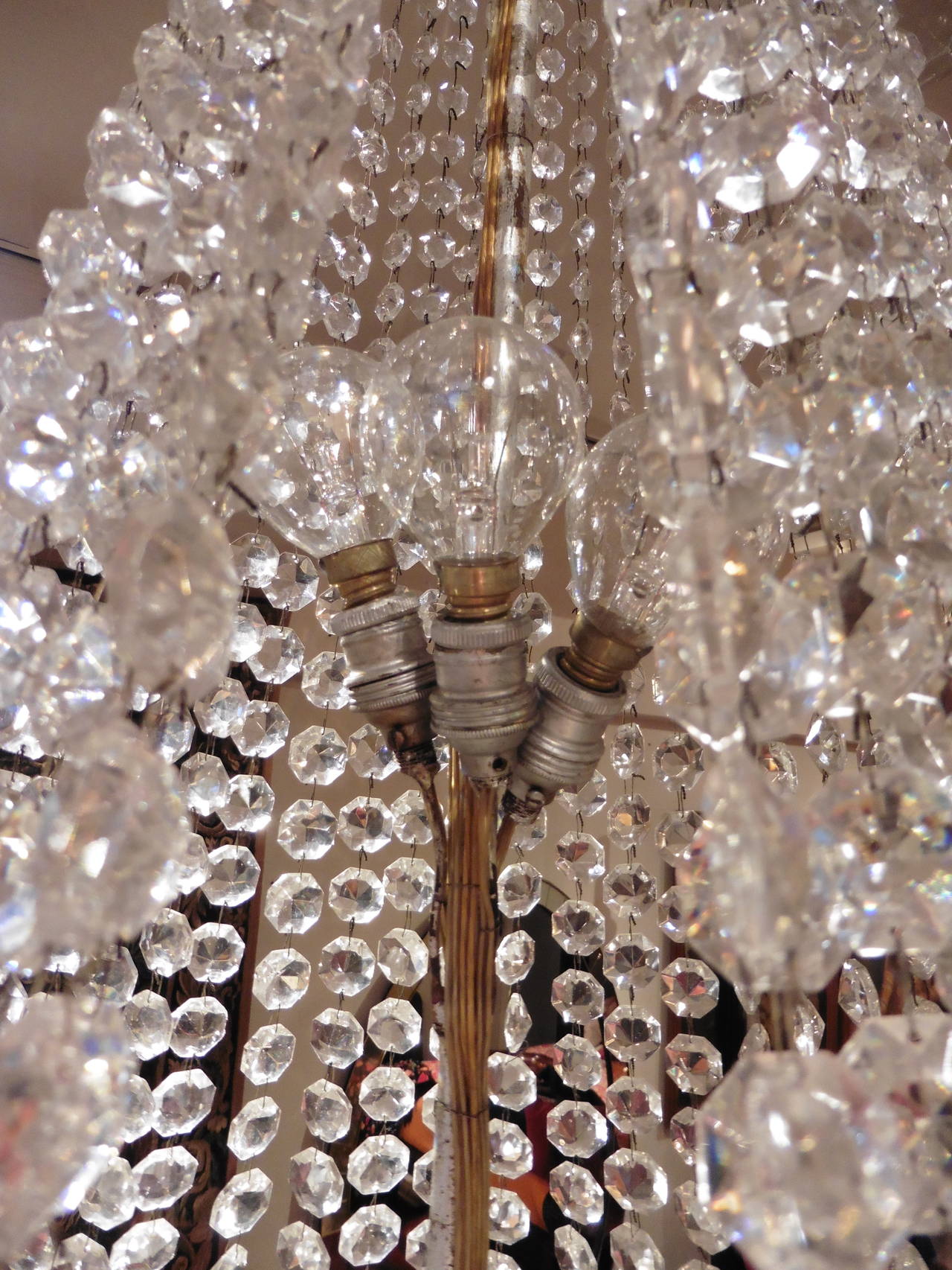 Pair of Baltic Crystal and Silvered Bronze, Tent Form Chandeliers, circa 1900 6