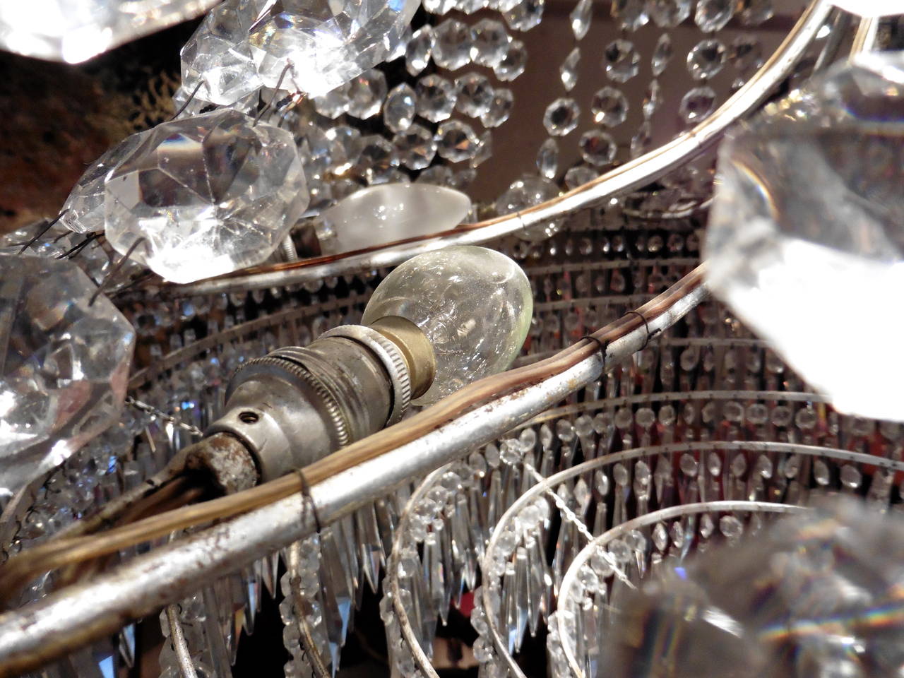 Pair of Baltic Crystal and Silvered Bronze, Tent Form Chandeliers, circa 1900 5