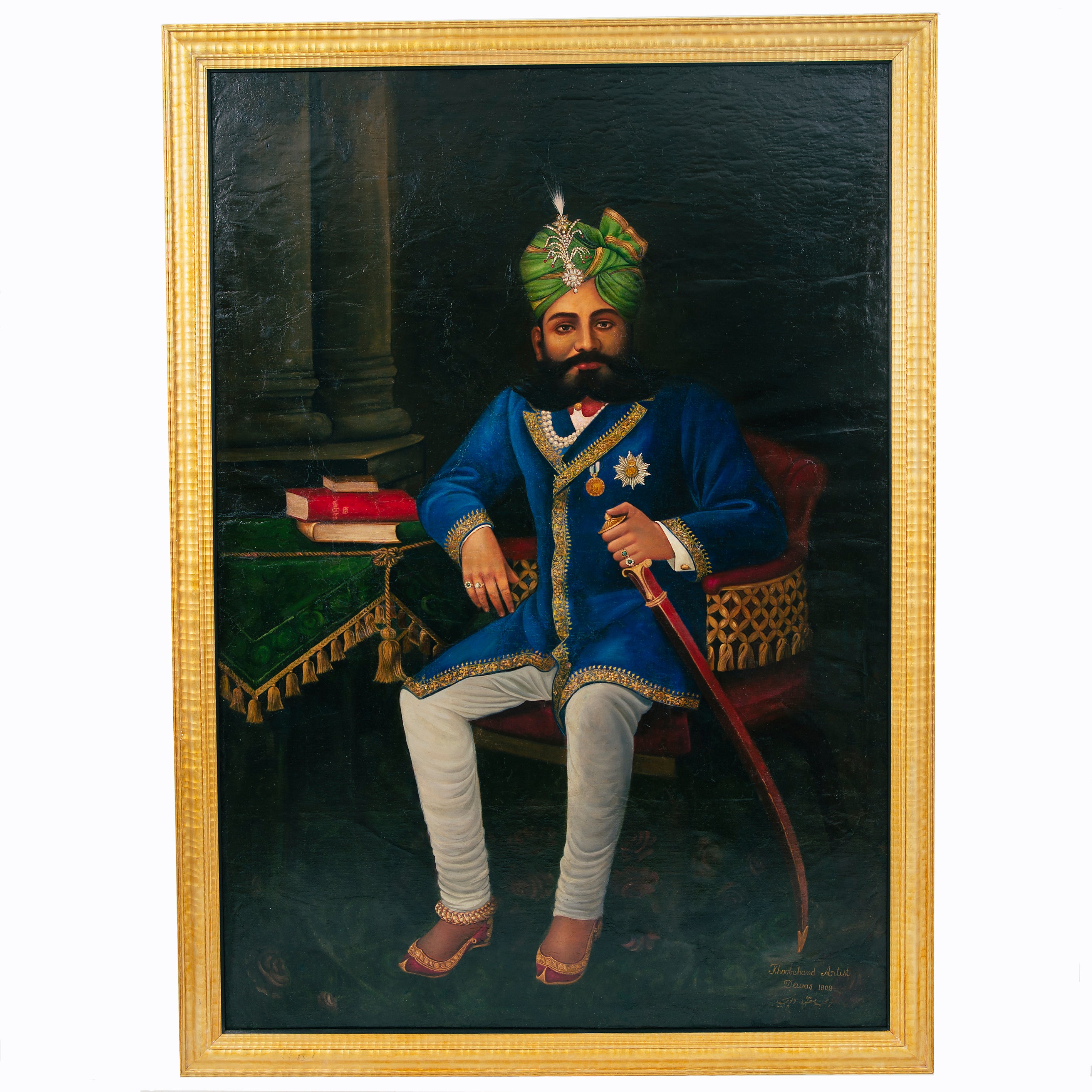 Large Naive Oil Painting of an Indian Maharaja - dated 1909