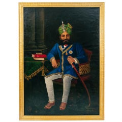 Large Naive Oil Painting of an Indian Maharaja - dated 1909
