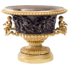 French Gilt & Patinated Bronze Planter with Classical Bas-Relief Panels c.1870