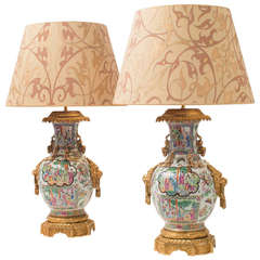 Pair of Chinese Famille Rose Porcelain Vases with French Ormolu Mounts c1870